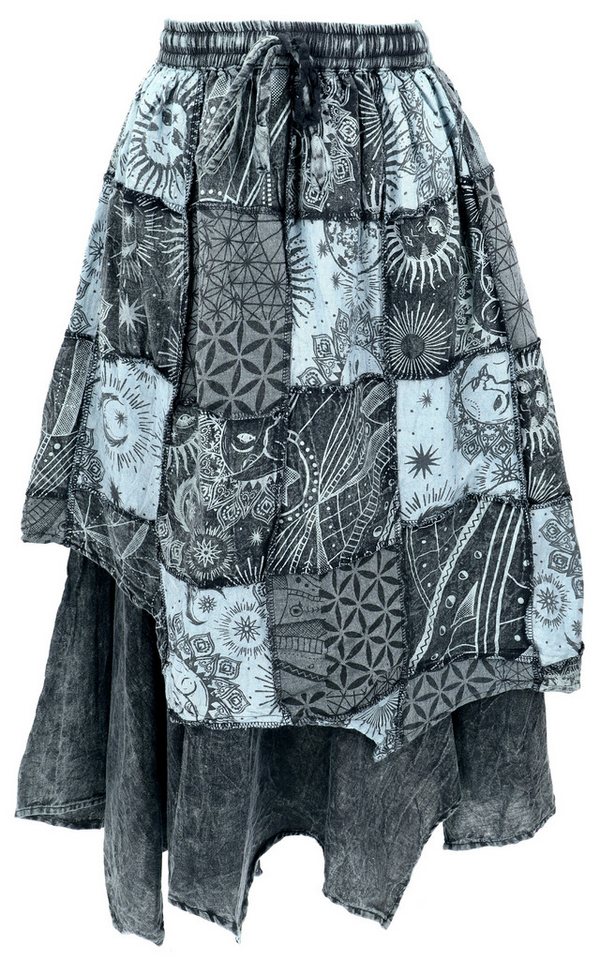 Guru-Shop Minirock Langer Boho Lagenrock, stonewash Patchwork.. alternative Bekleidung von Guru-Shop