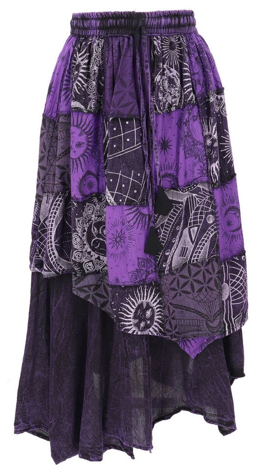 Guru-Shop Minirock Langer Boho Lagenrock, stonewash Patchwork.. alternative Bekleidung von Guru-Shop