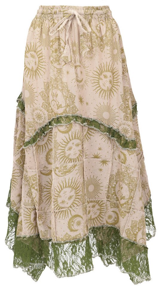 Guru-Shop Minirock Langer Boho Patchwork Zipfelrock Maxirock mit.. alternative Bekleidung von Guru-Shop