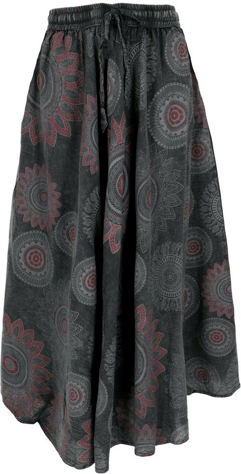 Guru-Shop Minirock Langer Boho Rock, stonewash Maxirock - anthrazit alternative Bekleidung von Guru-Shop