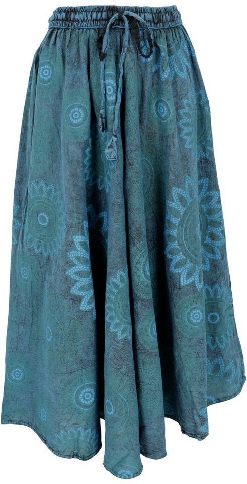 Guru-Shop Minirock Langer Boho Rock, stonewash Maxirock - petrol alternative Bekleidung von Guru-Shop