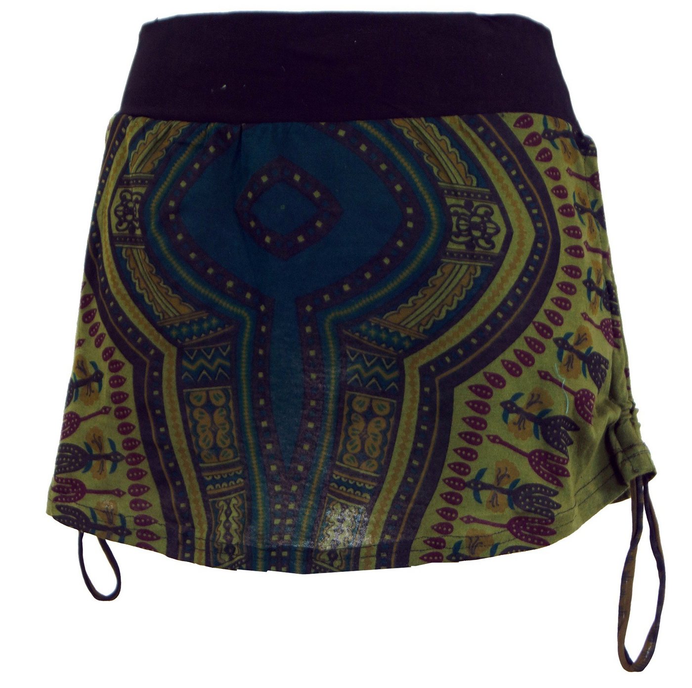 Guru-Shop Minirock Minirock, Dashiki Yogarock zum Raffen - olive alternative Bekleidung von Guru-Shop