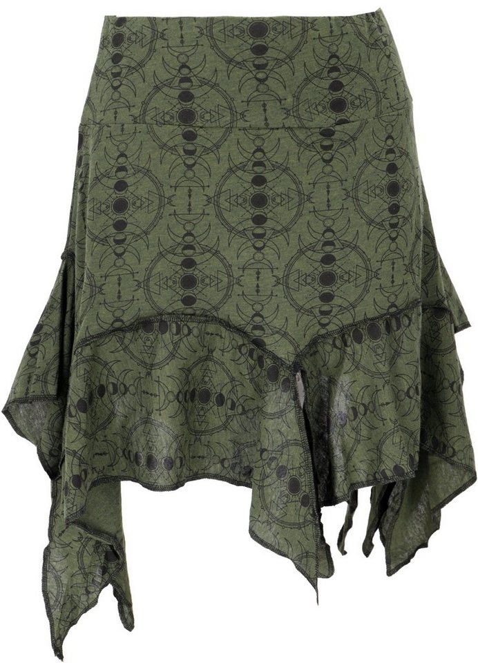 Guru-Shop Minirock Minirock, Zick/Zack Zipfel Rock - olivegrün alternative Bekleidung von Guru-Shop