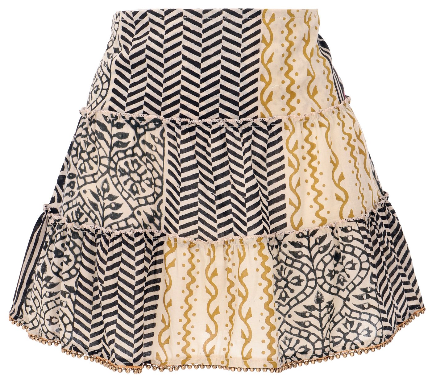 Guru-Shop Minirock Minirock mit Perlen, bedruckter Patchwork Boho.. alternative Bekleidung von Guru-Shop