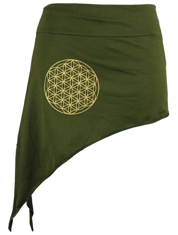 Guru-Shop Minirock Pixi Zipfelrock mit goldenem `Flower of Life`.. alternative Bekleidung von Guru-Shop