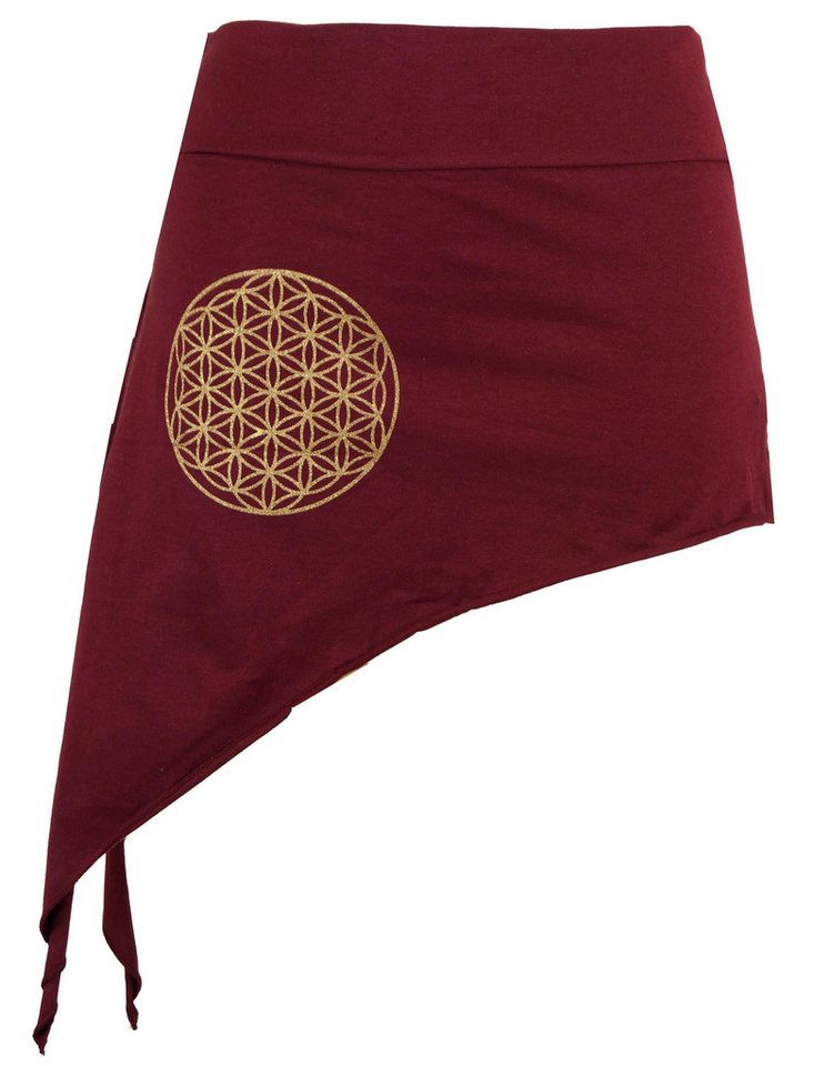 Guru-Shop Minirock Pixi Zipfelrock mit goldenem `Flower of Life`.. alternative Bekleidung von Guru-Shop