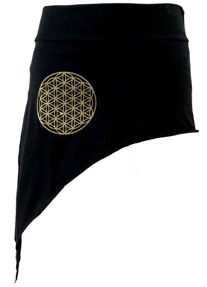 Guru-Shop Minirock Pixi Zipfelrock mit goldenem `Flower of Life`.. alternative Bekleidung von Guru-Shop