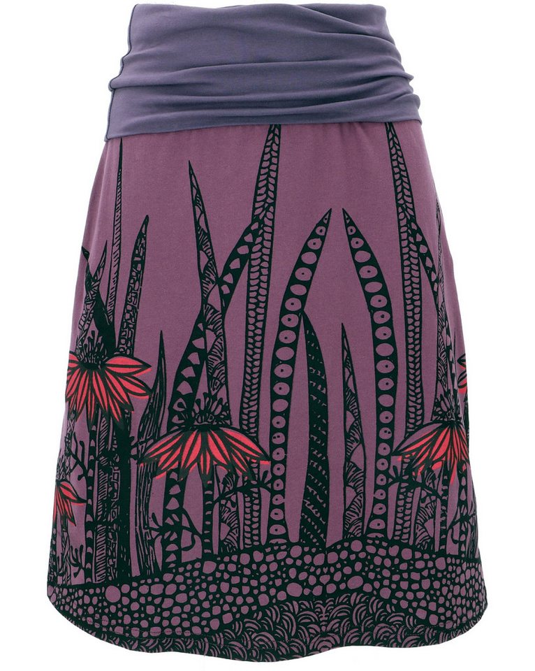 Guru-Shop Minirock Rock aus Bio-Baumwolle mit breitem Bund - lila Ethno Style von Guru-Shop