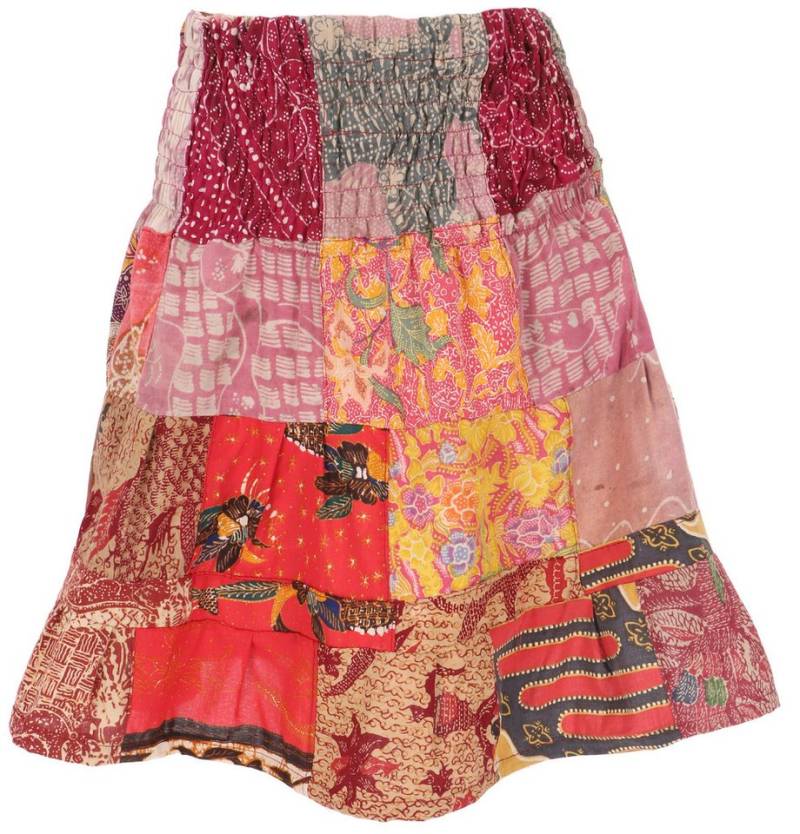 Guru-Shop Minirock Weit schwingender upcyceling Patchwork.. alternative Bekleidung von Guru-Shop