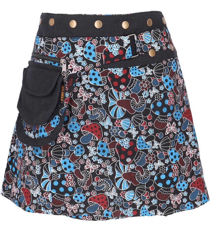 Guru-Shop Minirock Wickelrock, kurzer Pilz Print Goa Rock, Cacheur.. alternative Bekleidung von Guru-Shop