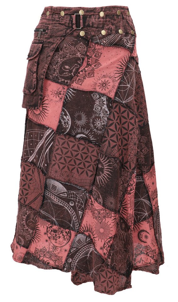 Guru-Shop Minirock Wickelrock, langer Rock mit Druckknöpfen, Boho.. alternative Bekleidung von Guru-Shop