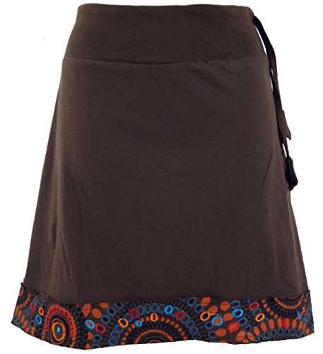 GURU SHOP Minirock mit Besticktem Saum, Chic Rock, Retro Mandala, Coffee, Baumwolle, Size:S/M (38) von GURU SHOP