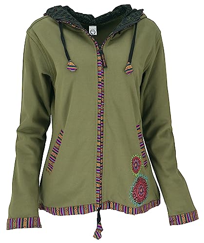 GURU SHOP Nepal Ethno Jacke, Bestickte Jacke, Olivgrün, Baumwolle, Size:S (36) von GURU SHOP