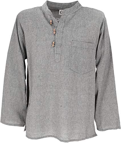 GURU SHOP Nepal Fischerhemd, Goa Hippie Hemd, Yogahemd, Freizeithemd, Grau, Baumwolle, Size:XL von GURU SHOP