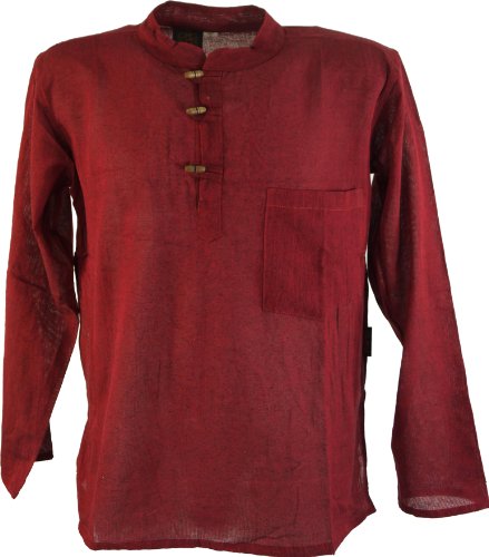 GURU SHOP Nepal Fischerhemd, Goa Hippie Hemd, Yogahemd, Freizeithemd, Weinrot, Baumwolle, Size:S von GURU SHOP