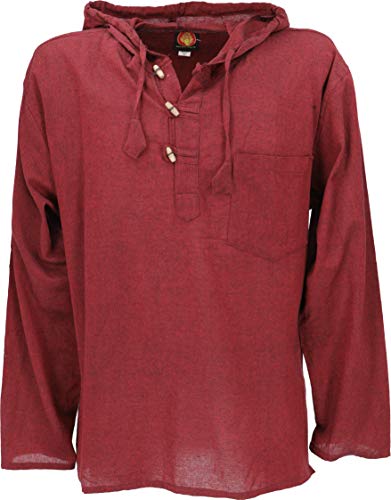 GURU SHOP Nepal Hemd, Goa Hippie Sweatshirt, Yogashirt, Schlupfhemd mit Kapuze, Bordeaux, Baumwolle, Size:S von GURU SHOP