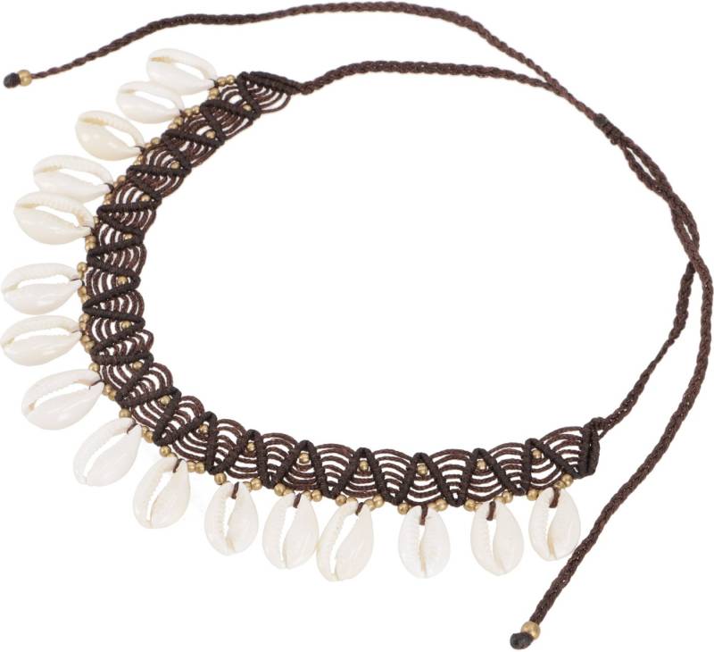 Guru-Shop Perlenkette Ethno Kette, Tribal Goa Muschel Collier - braun von Guru-Shop