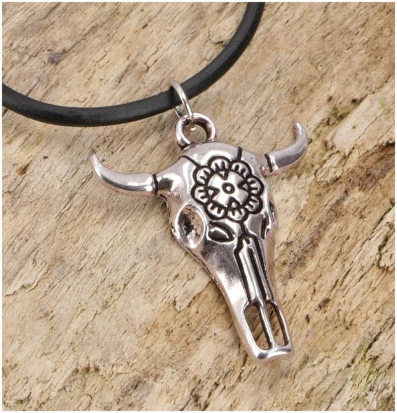 Guru-Shop Perlenkette Ethnokette, Modeschmuck Kette - Boho Kuh Schädel von Guru-Shop