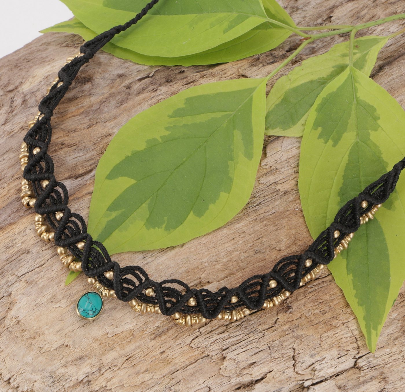 Guru-Shop Perlenkette Makramee Kette Perle, Hippie Boho Kette -.. von Guru-Shop