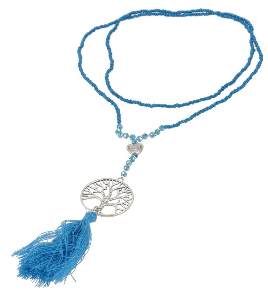 Guru-Shop Perlenkette Modeschmuck Kette - Baum des Lebens blau/silber von Guru-Shop