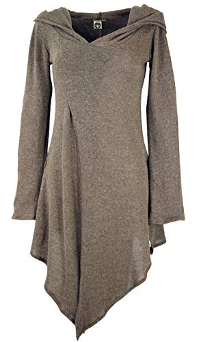 GURU SHOP Pixikleid im Wickellook mit Kapuze, Feinstrick Elfen Pullover, Cappuccino, Baumwolle, Size:S/M (36) von GURU SHOP