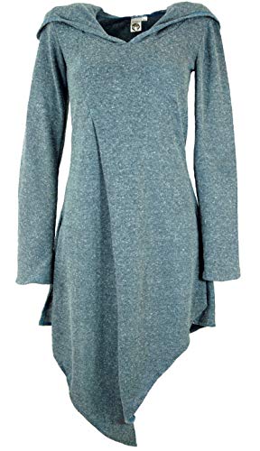 GURU SHOP Pixikleid im Wickellook mit Kapuze, Feinstrick Elfen Pullover, Taubenblau, Baumwolle, Size:S/M (36) von GURU SHOP