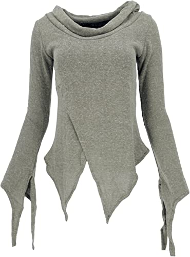 GURU SHOP Pixishirt mit Schalkragen Baumwollstrick Pullover, Helles Khaki, Baumwolle, Size:S/M (36) von GURU SHOP