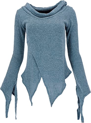 GURU SHOP Pixishirt mit Schalkragen Baumwollstrick Pullover, Taubenblau, Baumwolle, Size:S/M (36) von GURU SHOP