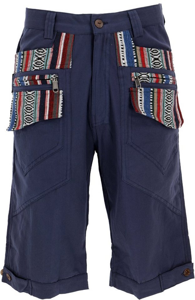 Guru-Shop Relaxhose Kurze Yogahose, Goa Hose, Goa Shorts - dunkelblau Ethno Style, alternative Bekleidung von Guru-Shop