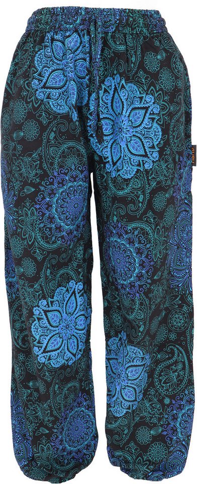 Guru-Shop Relaxhose Weite Pluderhose mit Boho Druck - schwarz/blau Ethno Style, alternative Bekleidung von Guru-Shop