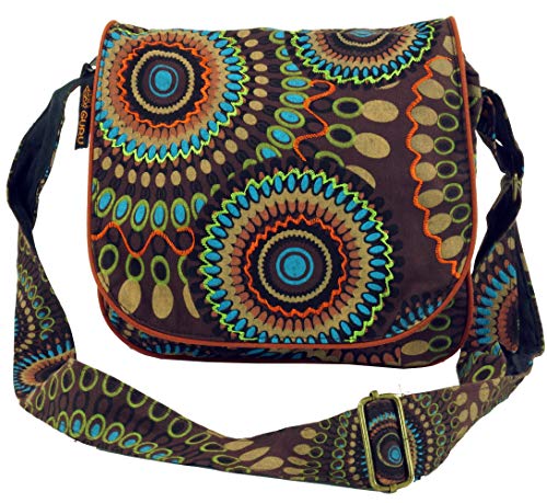 GURU SHOP Schultertasche, Hippie Tasche, Goa Tasche - Braun, Herren/Damen, Baumwolle, Size:One Size, 22x23x12 cm, Alternative Umhängetasche, Handtasche aus Stoff von GURU SHOP