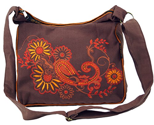 GURU SHOP Schultertasche, Hippie Tasche, Goa Tasche - Cappuccino/orange, Herren/Damen, Braun, Baumwolle, Size:One Size, 23x28x10 cm, Alternative Umhängetasche, Handtasche aus Stoff von GURU SHOP