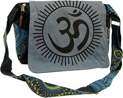 GURU SHOP Schultertasche, Hippie Tasche, Goa Tasche Om - Grau, Herren/Damen, Baumwolle, Size:One Size, 23x28x12 cm, Alternative Umhängetasche, Handtasche aus Stoff von GURU SHOP