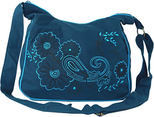 GURU SHOP Schultertasche, Hippie Tasche, Goa Tasche - Petrol/türkis, Herren/Damen, Blau, Baumwolle, Size:One Size, 23x28x12 cm, Alternative Umhängetasche, Handtasche aus Stoff von GURU SHOP