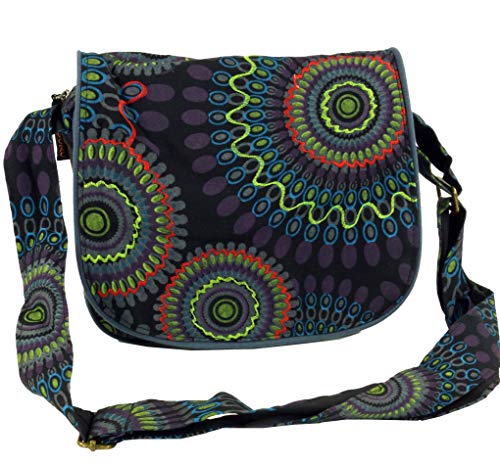 GURU SHOP Schultertasche, Hippie Tasche, Goa Tasche - Schwarz, Herren/Damen, Baumwolle, Size:One Size, 22x23x12 cm, Alternative Umhängetasche, Handtasche aus Stoff von GURU SHOP