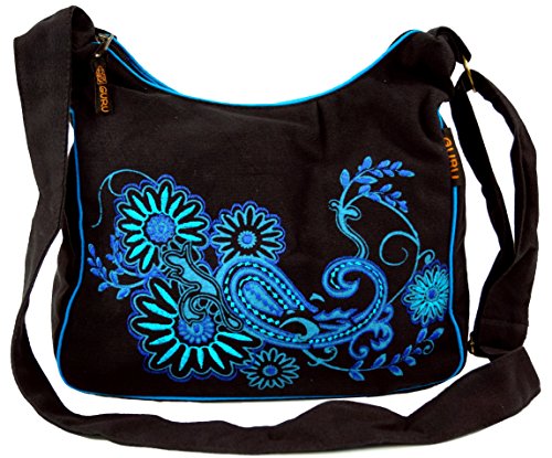 GURU SHOP Schultertasche, Hippie Tasche, Goa Tasche - Schwarz/blau, Herren/Damen, Baumwolle, Size:One Size, 23x28x12 cm, Alternative Umhängetasche, Handtasche aus Stoff von GURU SHOP