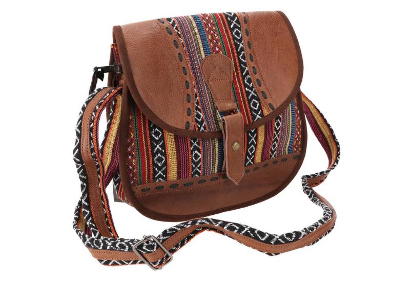 Guru-Shop Schultertasche Ethno Schultertasche mit Leder, große.. von Guru-Shop