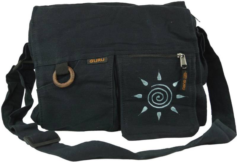 Guru-Shop Schultertasche Schultertasche, Hippie Tasche Sonne - schwarz von Guru-Shop