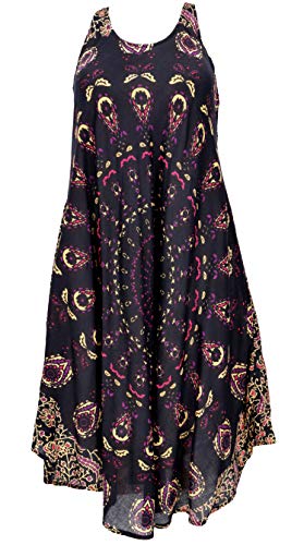 GURU SHOP Schwingendes Ethno Midikleid, Luftiges Sommerkleid, Wadenlanges Kleid, Damen, Schwarz, Synthetisch, Size:40 von GURU SHOP