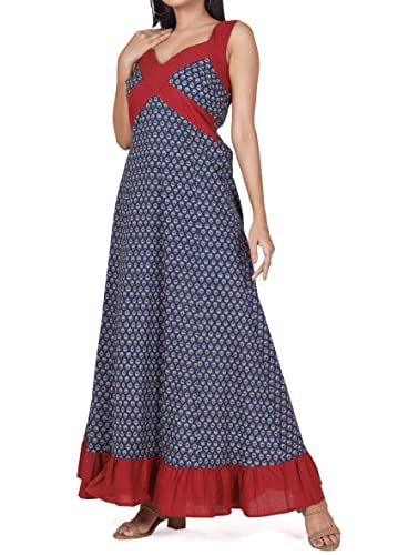 GURU SHOP Sommerkleid, Maxikleid, Strandkleid, Blau/rot, Synthetisch, Size:M/L (40) von GURU SHOP