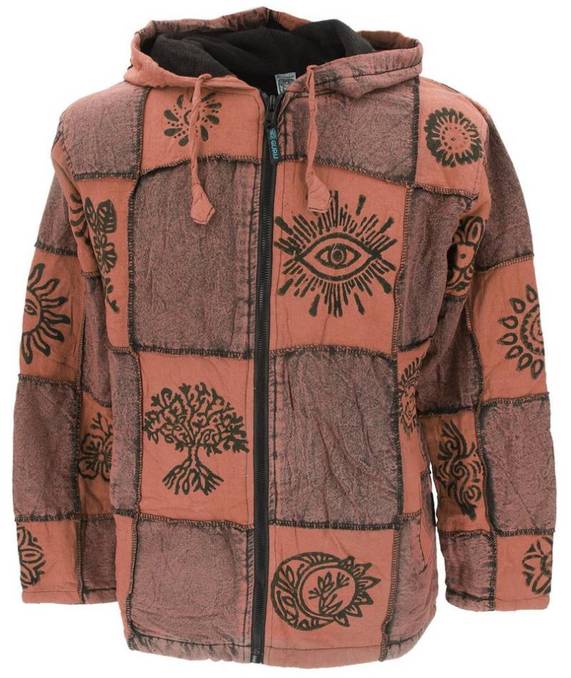Guru-Shop Strickjacke Goa Jacke, Patchwork Sweatshirt Jacke - braun Hippie, Ethno Style, alternative Bekleidung von Guru-Shop
