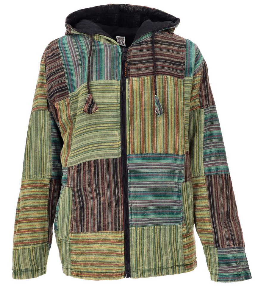 Guru-Shop Strickjacke Goa Jacke, Unisex Patchwork Jacke - grün Hippie, Ethno Style, alternative Bekleidung von Guru-Shop