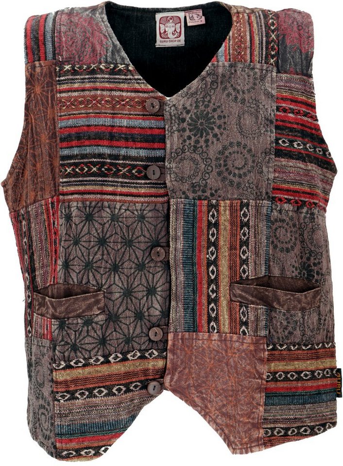 Guru-Shop Strickjacke Goaweste, Psytrance Patchwork Herren Weste -.. alternative Bekleidung von Guru-Shop