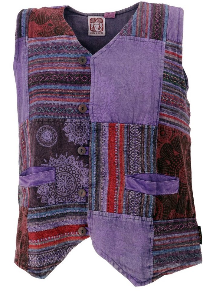 Guru-Shop Strickjacke Goaweste, Psytrance Patchwork Herren Weste - lila alternative Bekleidung von Guru-Shop