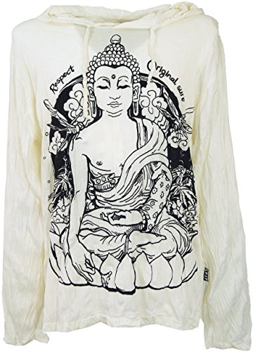 GURU SHOP Sure Langarmshirt, Kapuzenshirt Meditation, Weiß, Baumwolle, Size:L von GURU SHOP