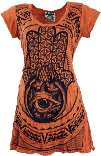 GURU SHOP Sure Long Shirt, Minikleid Fatimas Hand - Rostorange, Damen, Baumwolle, Size:S von GURU SHOP