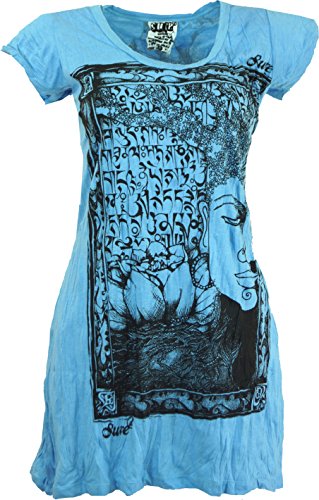 GURU SHOP Sure Long Shirt, Minikleid Mantra, Hellblau, Baumwolle, Size:S (36) von GURU SHOP