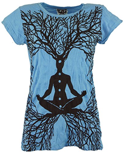 GURU SHOP Sure T-Shirt Meditation Chakra, Hellblau, Baumwolle, Size:S (36) von GURU SHOP