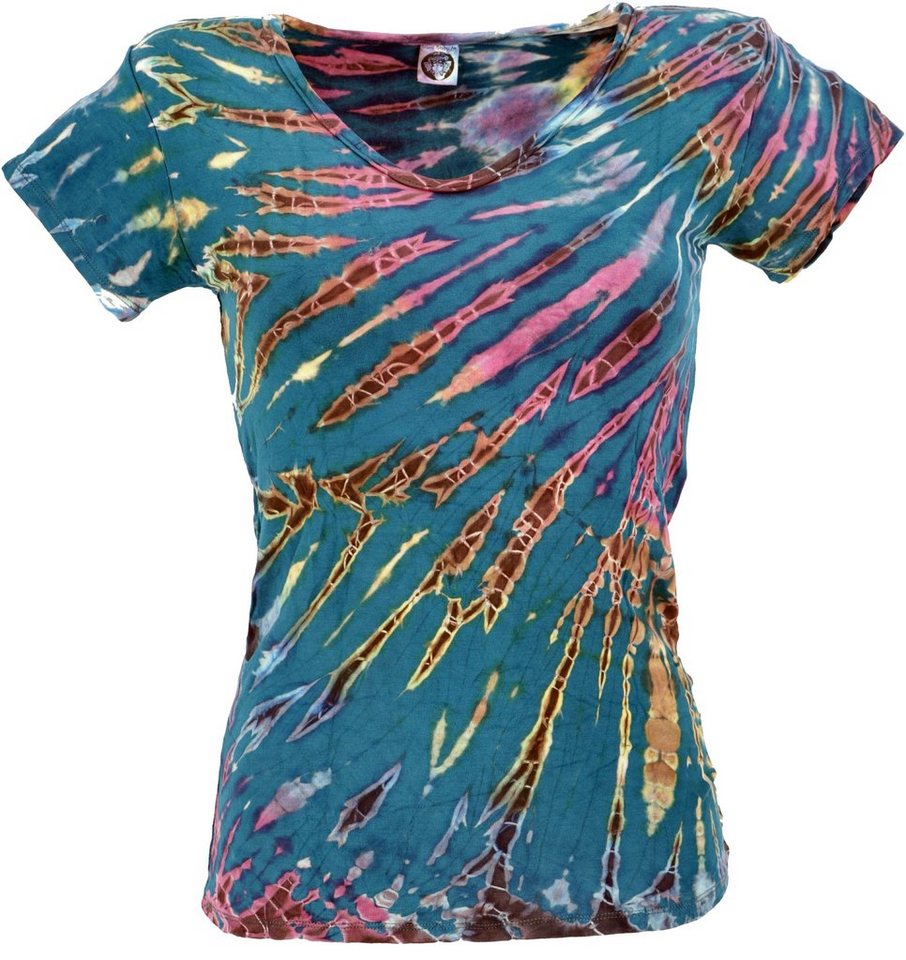 Guru-Shop T-Shirt Batik Hippie T-Shirt mit V-Auschnitt, Unikat.. Hippie, alternative Bekleidung, Festival, Ethno Style von Guru-Shop