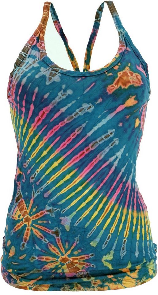 Guru-Shop T-Shirt Batik Hippie Top, Unikat Tank Top - petrol Festival, Ethno Style, Hippie, alternative Bekleidung von Guru-Shop